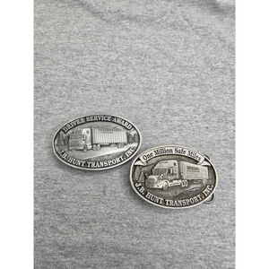 Lot of 2 J.B. Hunt Trucking One Million Safe Miles Pewter Belt Buckles